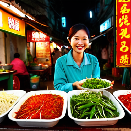 **Image Prompt:** A bustling Hanoi street food stall at night, showcasing *bún chả* with a variety of chili peppers displayed. Focus on the vibrant colors of the food and the warm lighting, highlighting the "fiery" aspect of Northern Vietnamese cuisine. Include a smiling vendor offering a plate of chilies.