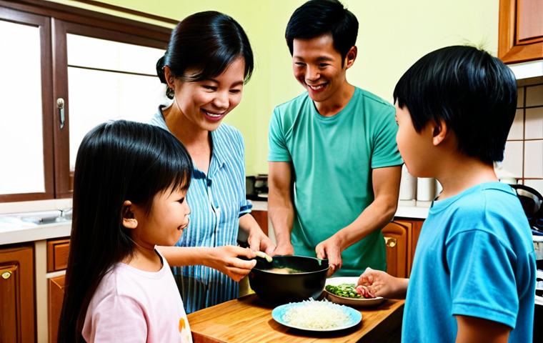 A Family Scene**

"A warm and inviting scene of a multi-generational family gathered in a cozy Vietnamese-style kitchen, preparing a meal together. The setting is modest and traditional. Everyone is fully clothed in appropriate, everyday attire. Focus on the expressions of love and connection. Perfect anatomy, natural proportions, well-formed hands. Safe for work, appropriate content, family-friendly, professional quality."

**