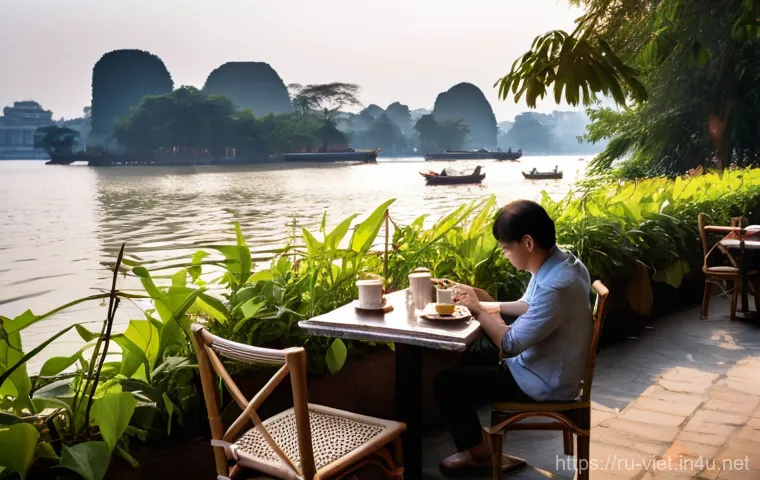 베트남 하노이 서호 - **Prompt:** A lively and refreshing morning scene around West Lake (Ho Tay) in Hanoi, capturing vari...