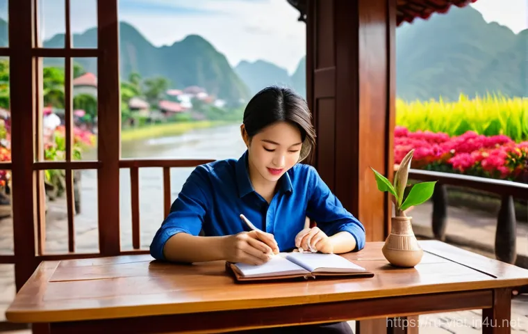 베트남 언어 가이드북 - **Prompt 2: Lively Haggling at a Craft Stall**
    A close-up of a bustling Vietnamese craft market ...